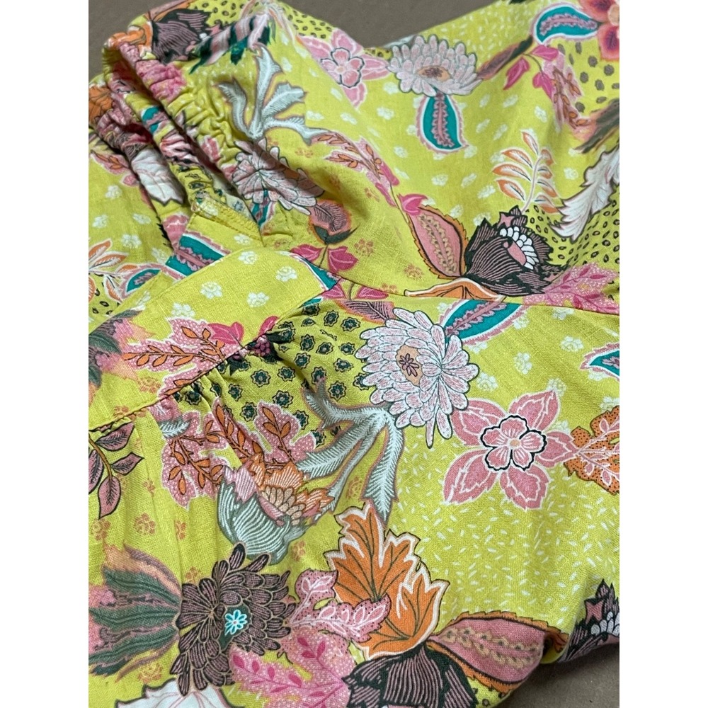 Loft Women's Medium Top Yellow Floral Linen Blend Knit Square Neck Blouse‎ - Picture 14 of 14